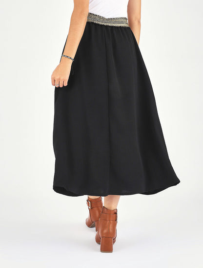 Jupe longue évasée taille haute irisée - Noir - 5