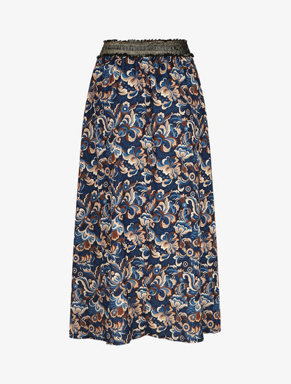 Jupe longue imprimé floral taille haute irisée - Marine - 2