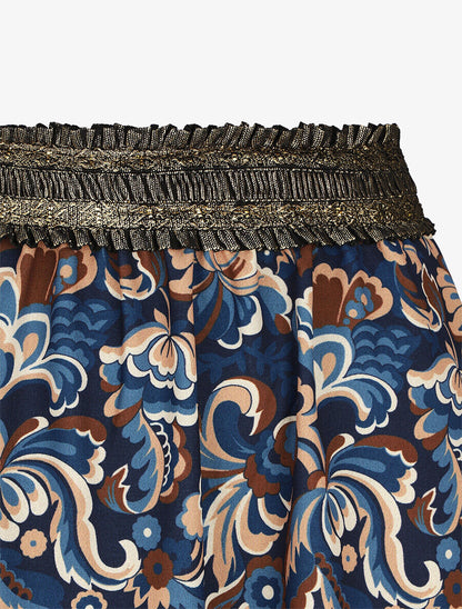 Jupe longue imprimé floral taille haute irisée - Marine - 3