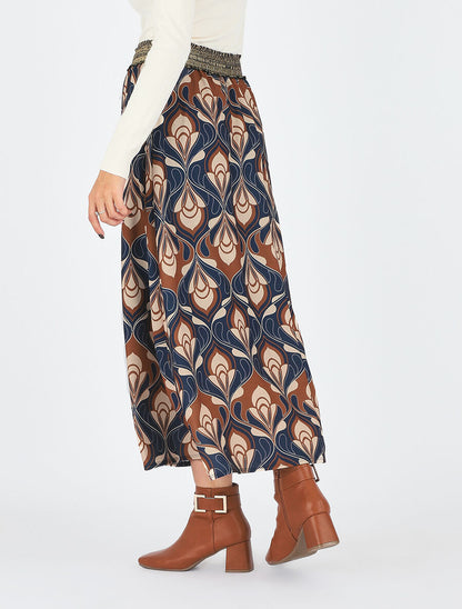 Jupe longue imprimé fantaisie taille haute irisée - Marine - 5