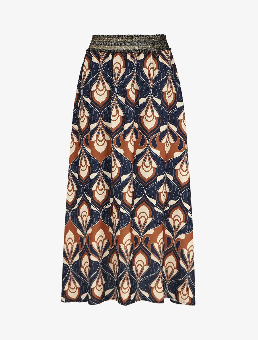 Jupe longue imprimé fantaisie taille haute irisée - Marine - 6