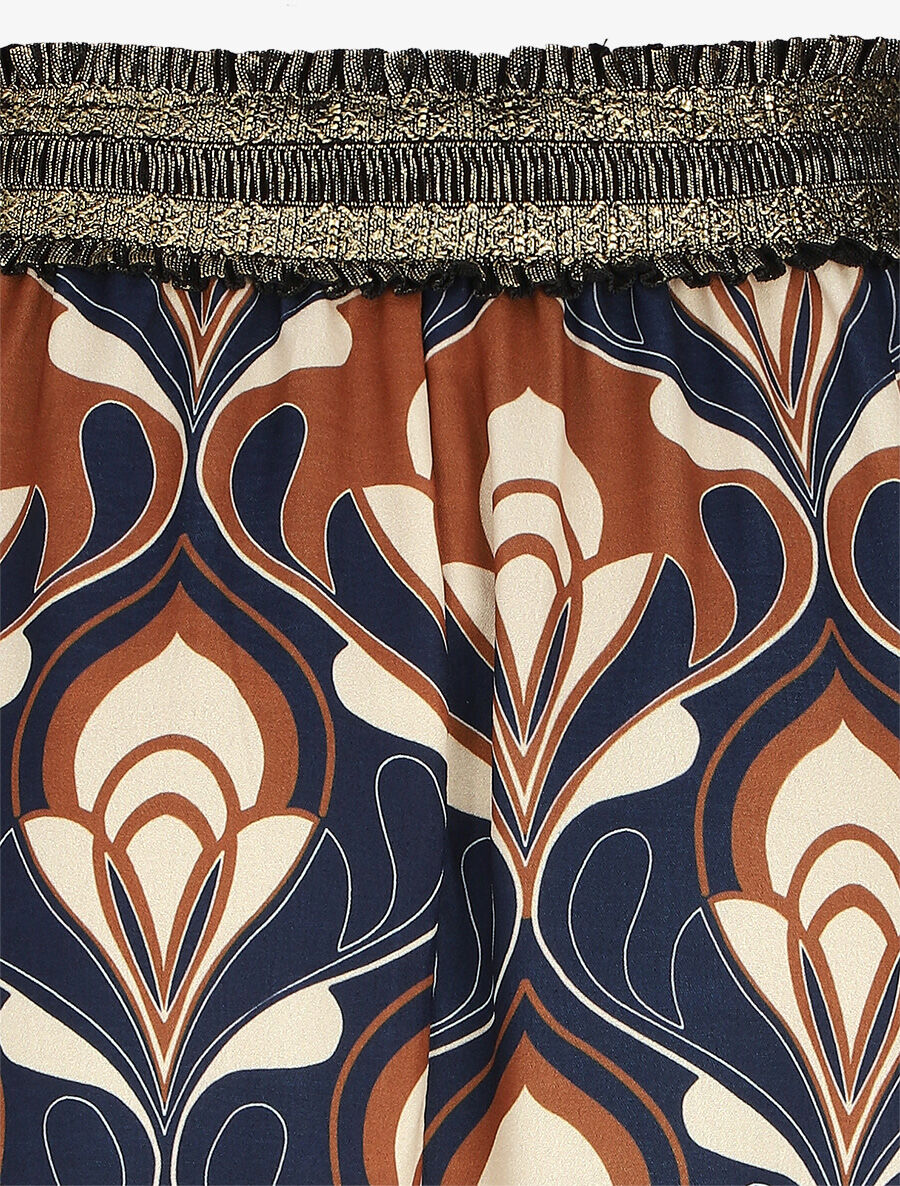 Jupe longue imprimé fantaisie taille haute irisée - Marine - 3