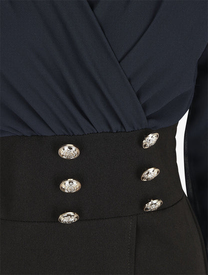 Robe bicolore à boutons décoratifs - Marine - 3
