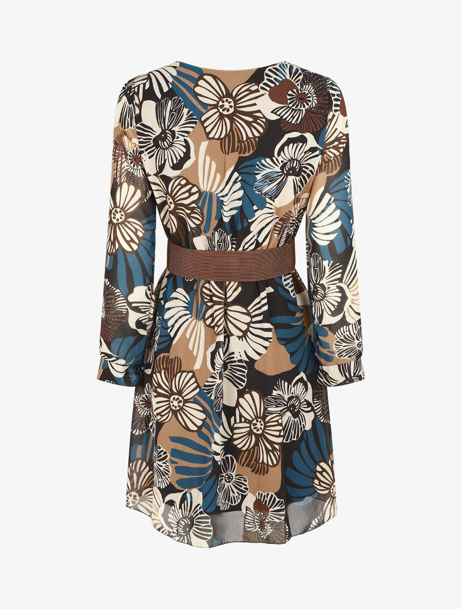 Robe élastiquée à imprimé fleuri - Noir - 2