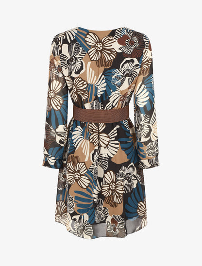 Robe élastiquée à imprimé fleuri - Noir - 2