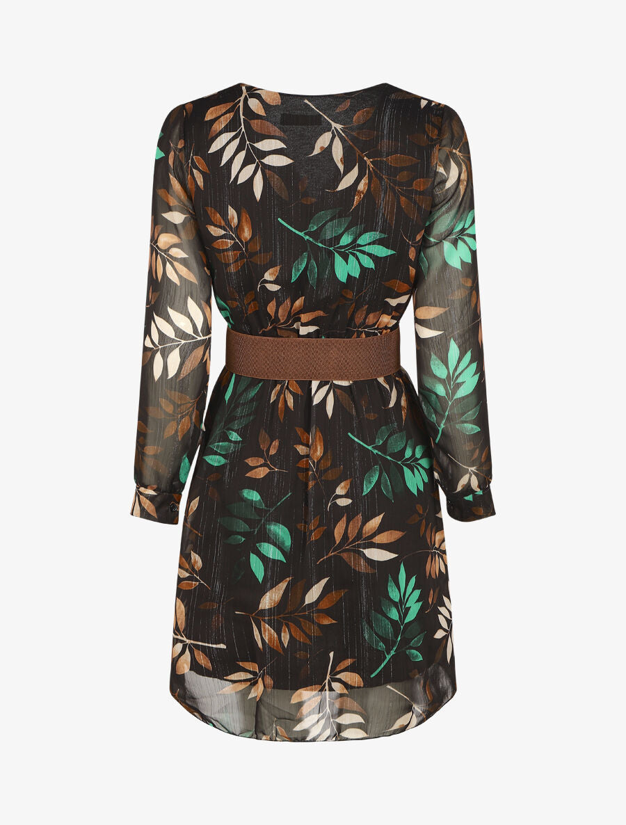 Robe élastiquée à imprimé graphique - Noir/vert - 2