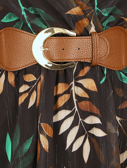 Robe élastiquée à imprimé graphique - Noir/vert - 3