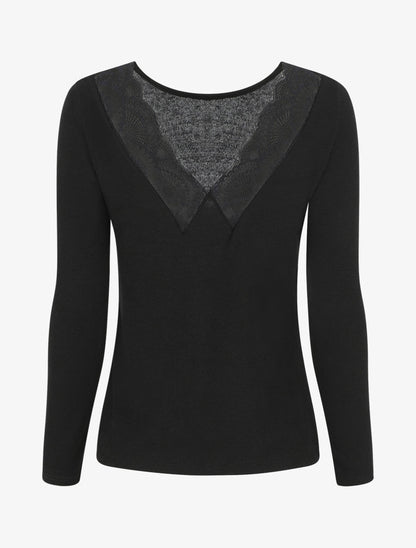 Pull droit dos en V dentelle - Noir - 2
