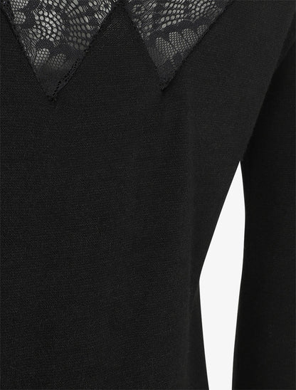 Pull droit dos en V dentelle - Noir - 3