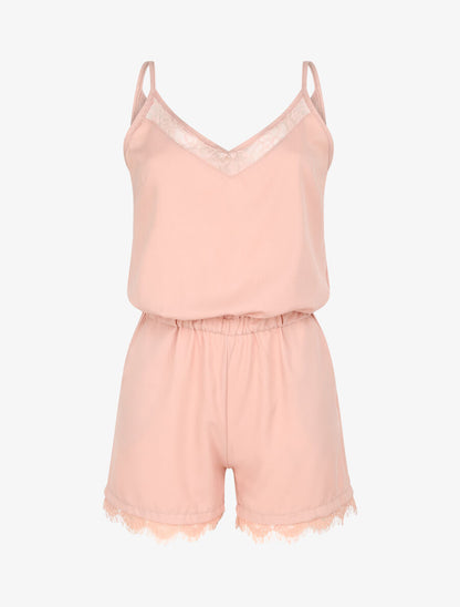 Combishort à bretelles et bords en dentelle - Rose poudré - 4