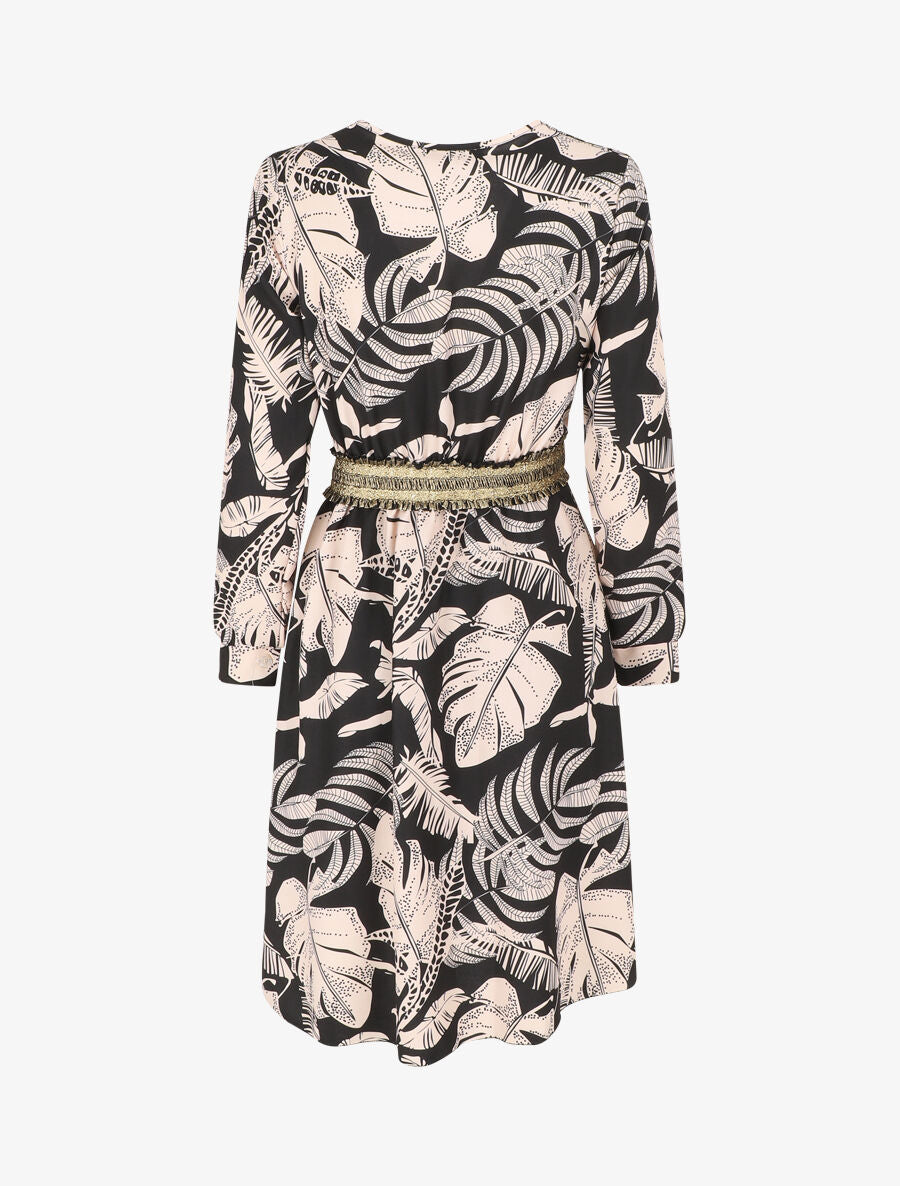 Robe courte évasée imprimé tropical - Noir - 2
