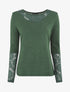 Pull droit uni col et manches en dentelle - Vert foncé - 1