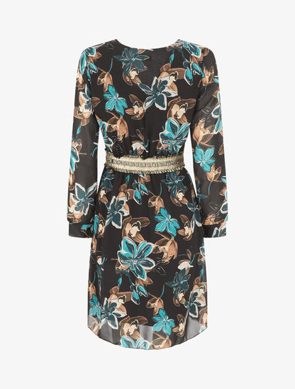 Robe courte évasée motif fleuri - Noir - 2