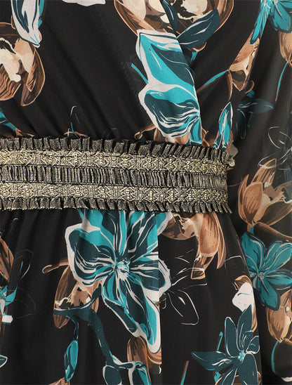 Robe courte évasée motif fleuri - Noir - 3