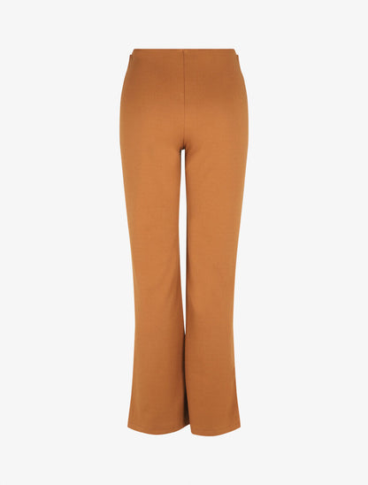 Pantalon droit taille haute à boutons - Camel - 2