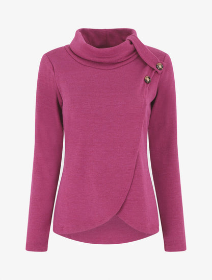 Pull droit col roulé et boutons - Violine - 1