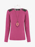 Pull droit uni épaules en dentelle - Violine - 1