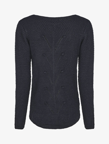 Pull uni en maille à col rond - Marine - 2