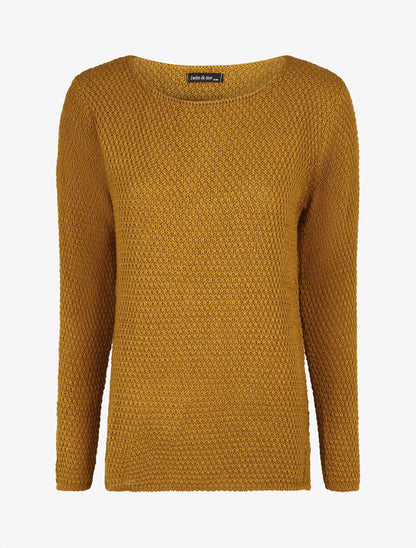 Pull uni en maille à col rond - Jaune moutarde - 1