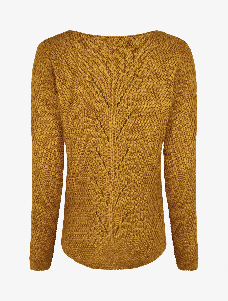 Pull uni en maille à col rond - Jaune moutarde - 2