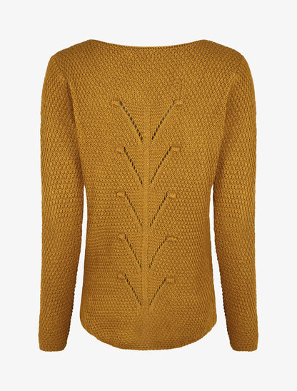 Pull uni en maille à col rond - Jaune moutarde - 2