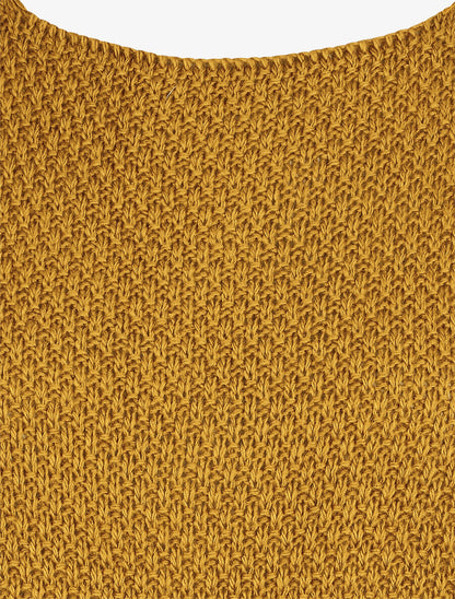 Pull uni en maille à col rond - Jaune moutarde - 3
