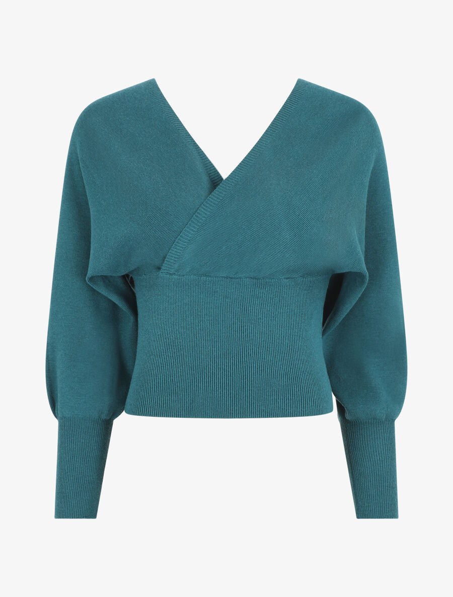 Pull crop top à manches longues - Bleu canard - 1