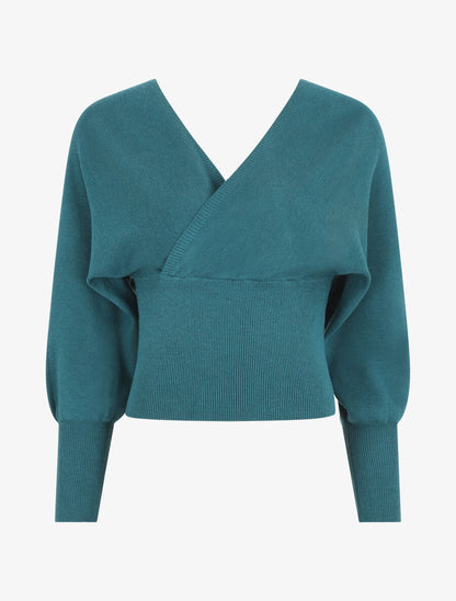 Pull crop top à manches longues - Bleu canard - 1