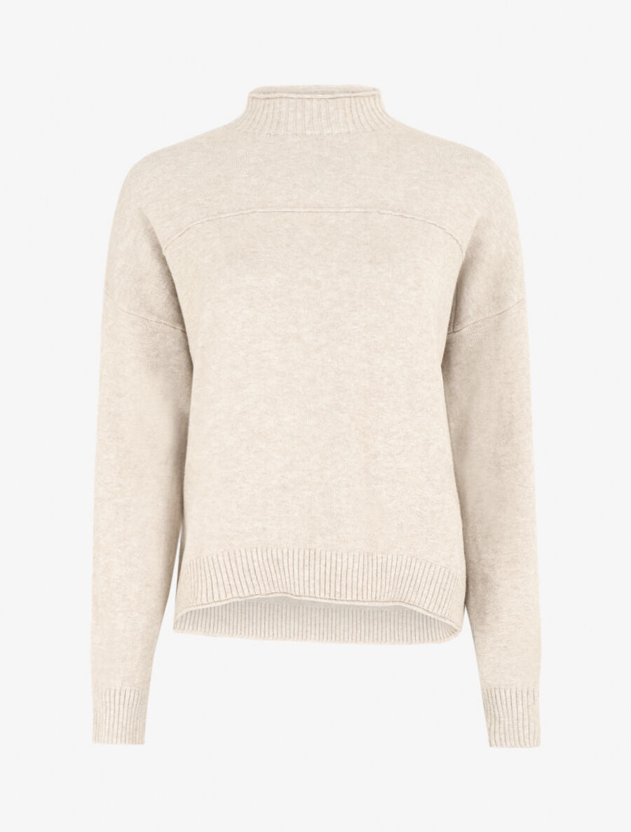 Pull fin uni basique à col montant - Beige - 1