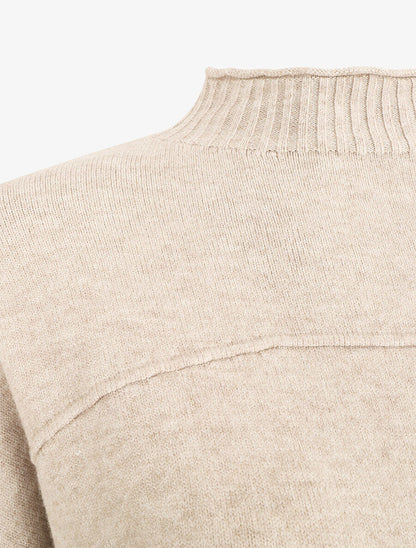 Pull fin uni basique à col montant - Beige - 3