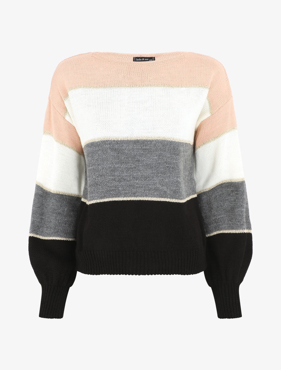 Pull droit à rayures - Rose - 1