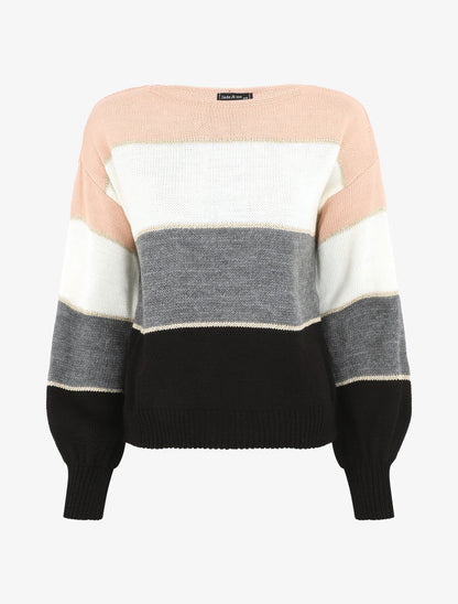 Pull droit à rayures - Rose - 1