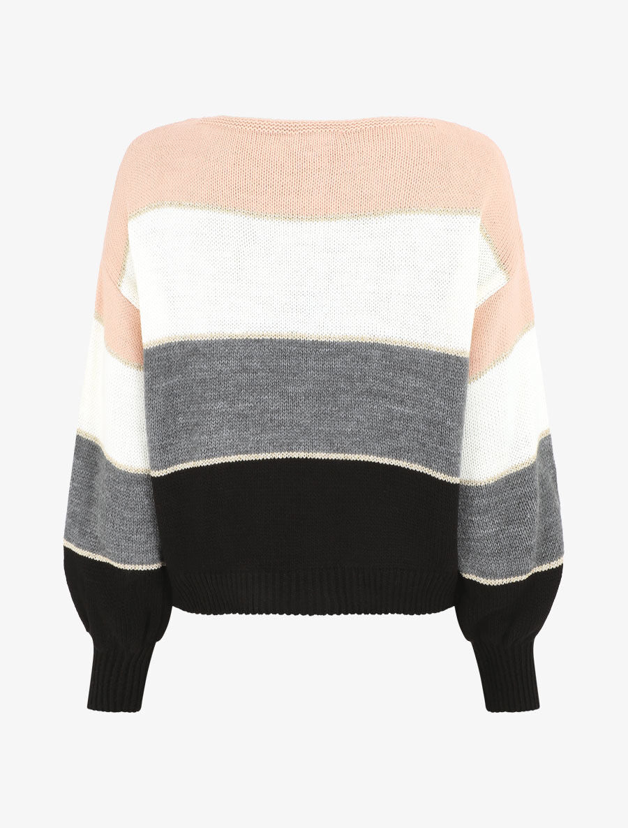 Pull droit à rayures - Rose - 2