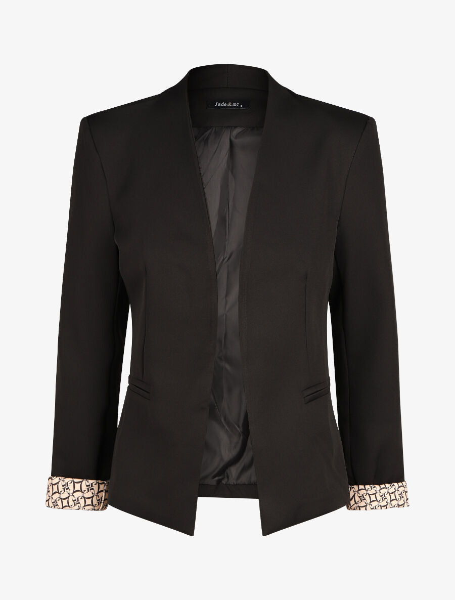 Blazer uni à revers imprimé alphabet - Noir - 4