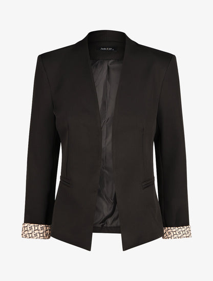 Blazer uni à revers imprimé alphabet - Noir - 4