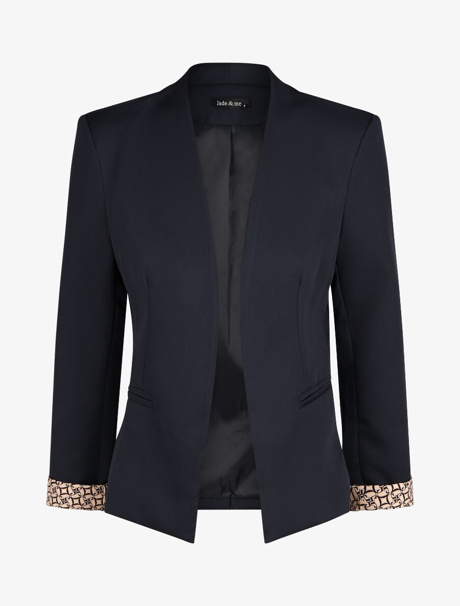 Blazer uni à revers imprimé alphabet - Marine - 1