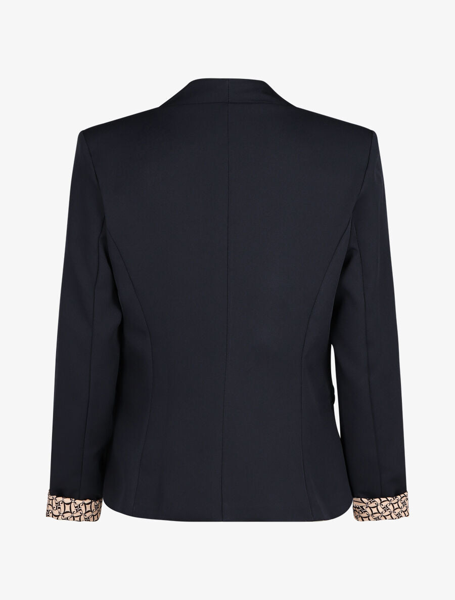 Blazer uni à revers imprimé alphabet - Marine - 2