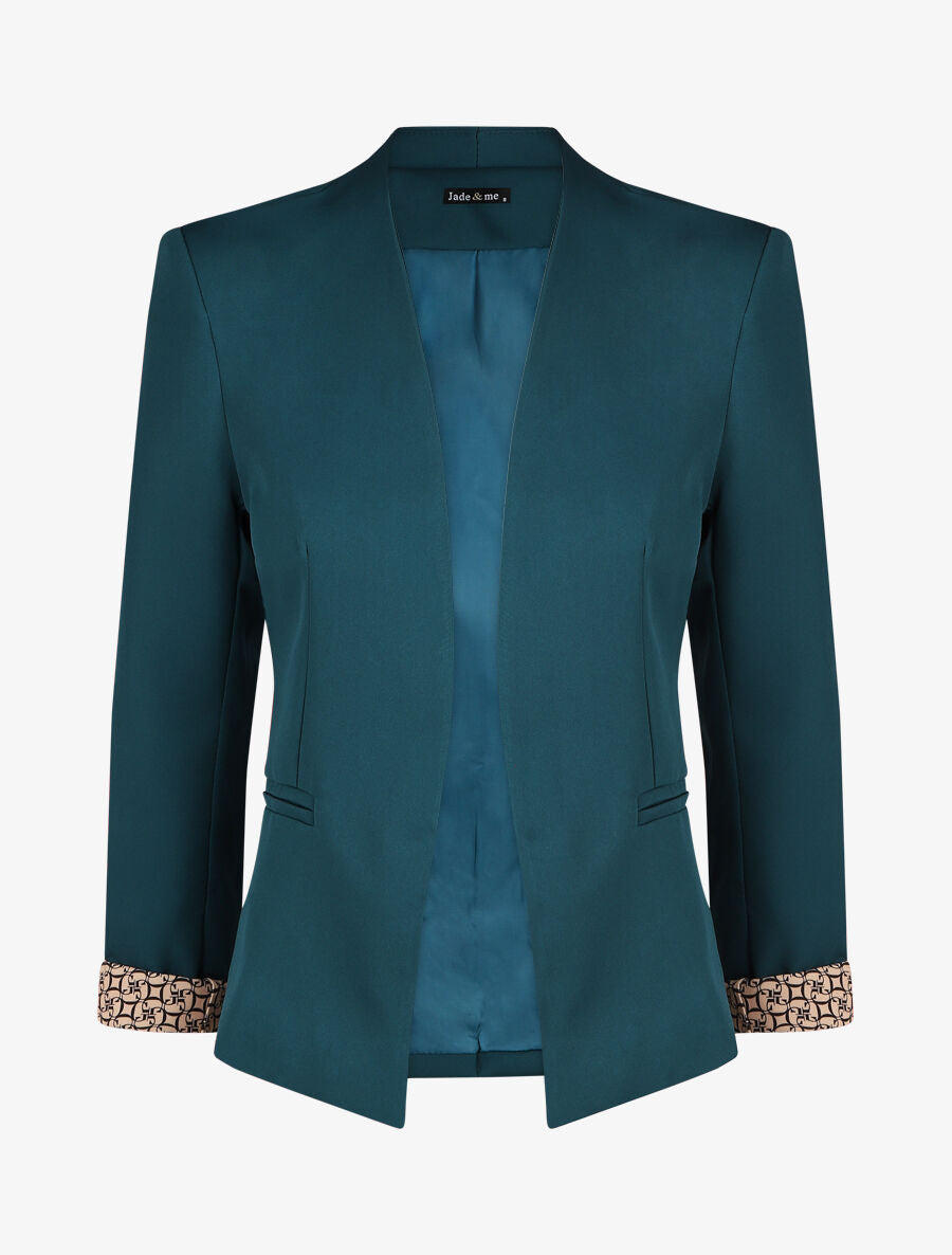 Blazer uni à revers imprimé alphabet - Bleu canard - 1