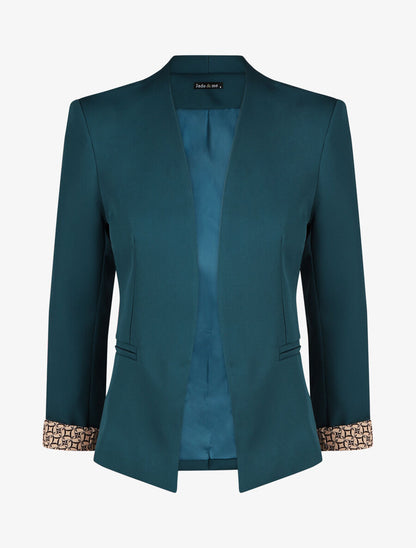 Blazer uni à revers imprimé alphabet - Bleu canard - 1