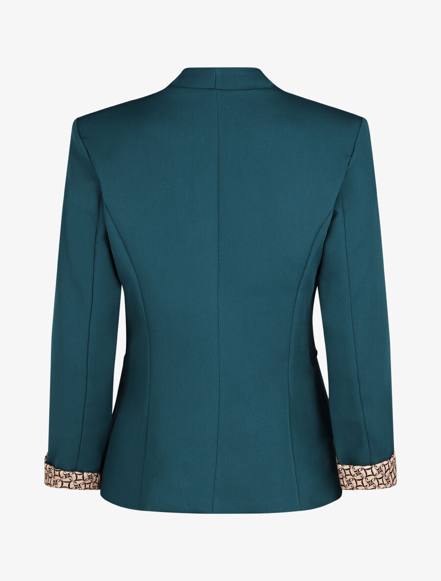 Blazer uni à revers imprimé alphabet - Bleu canard - 2