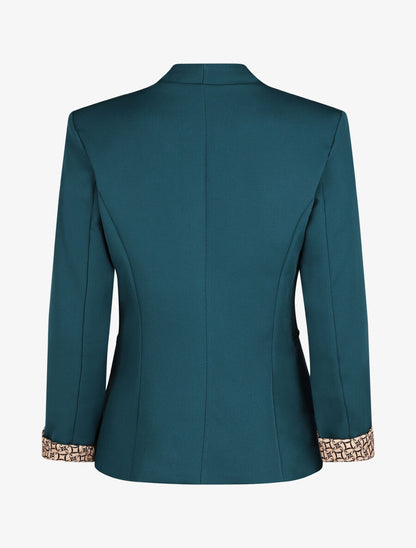 Blazer uni à revers imprimé alphabet - Bleu canard - 2