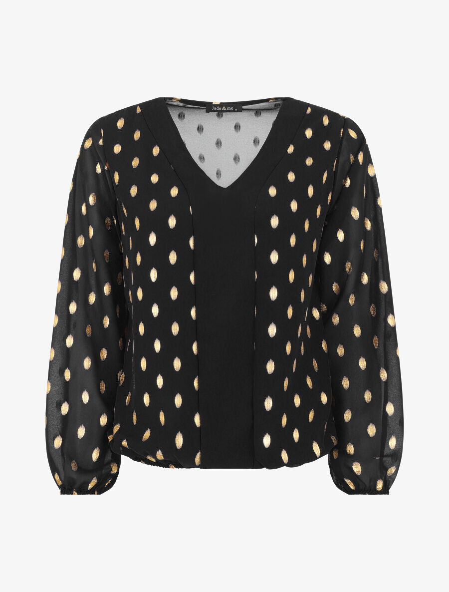 Top élastiqué col V motif irisé - Noir - 6