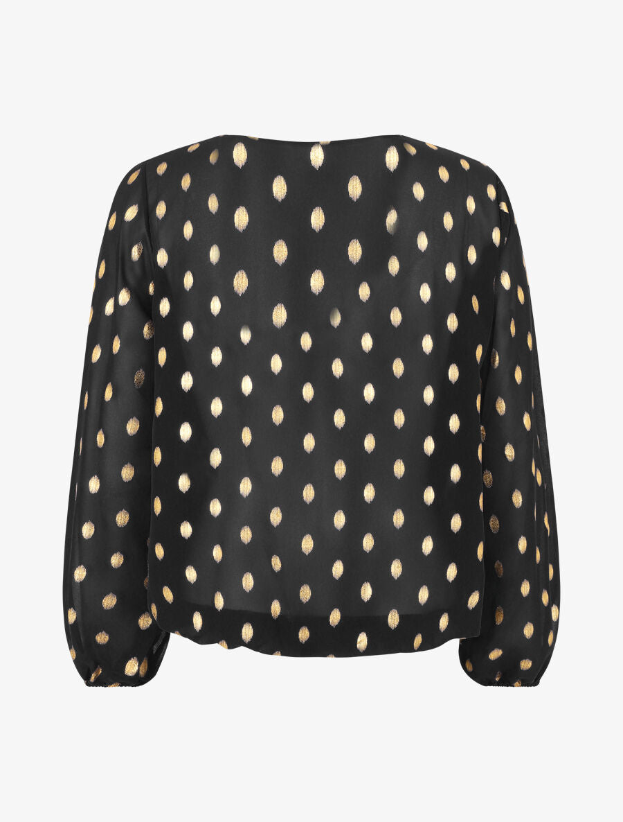 Top élastiqué col V motif irisé - Noir - 2