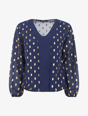Top élastiqué col V motif irisé - Marine - 1