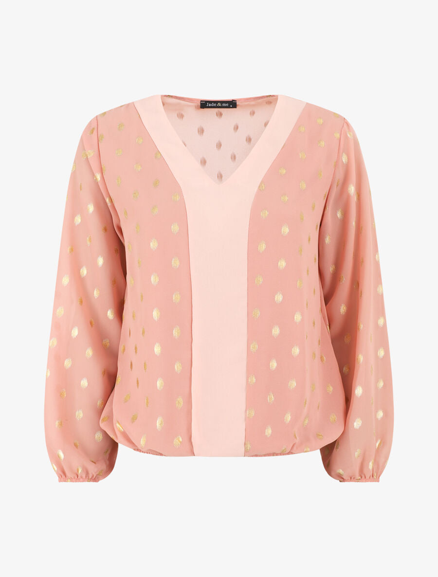 Top élastiqué col V motif irisé - Rose - 1