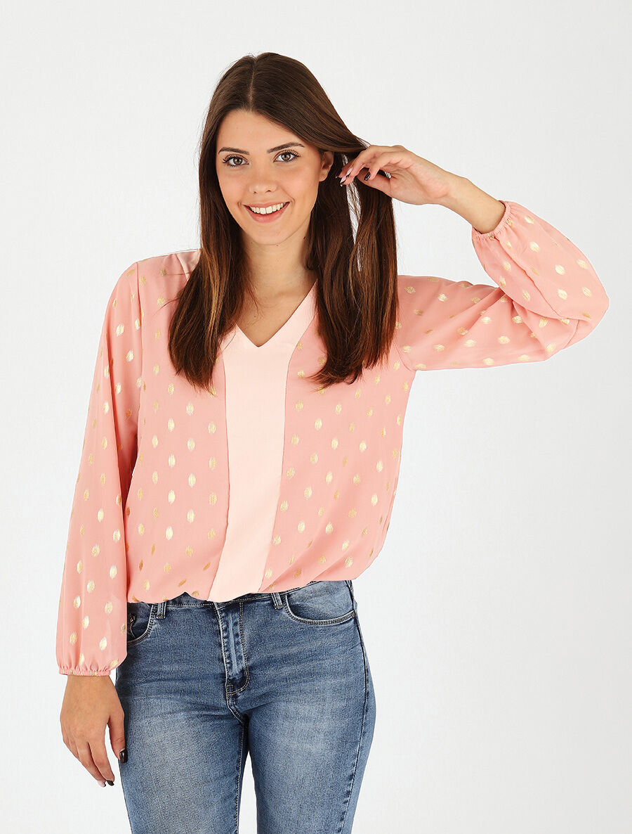 Top élastiqué col V motif irisé - Rose - 4