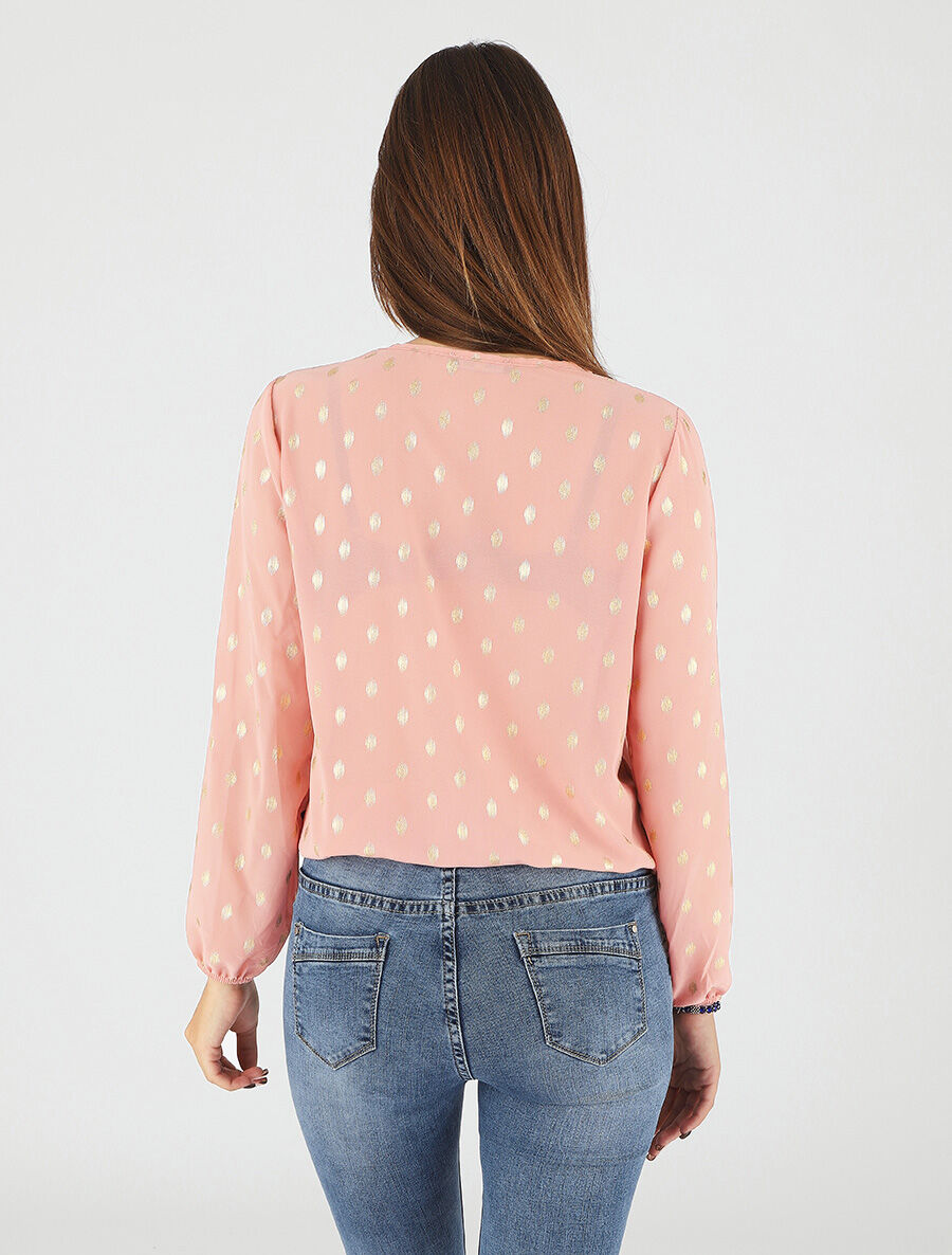 Top élastiqué col V motif irisé - Rose - 5