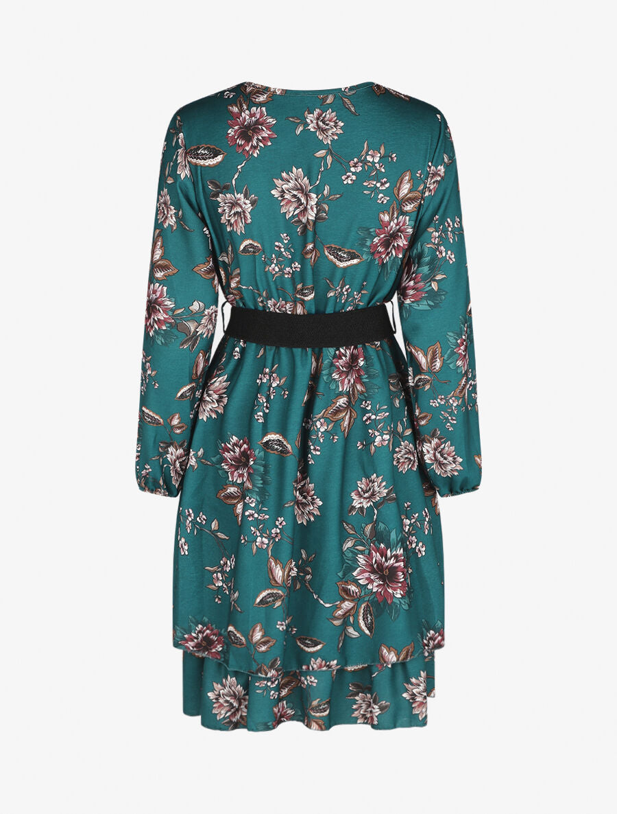 Robe volantée à imprimé fleuri - Bleu canard - 5