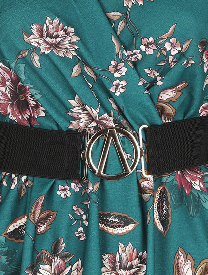 Robe volantée à imprimé fleuri - Bleu canard - 6