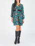 Robe volantée à imprimé fleuri - Bleu canard - 1